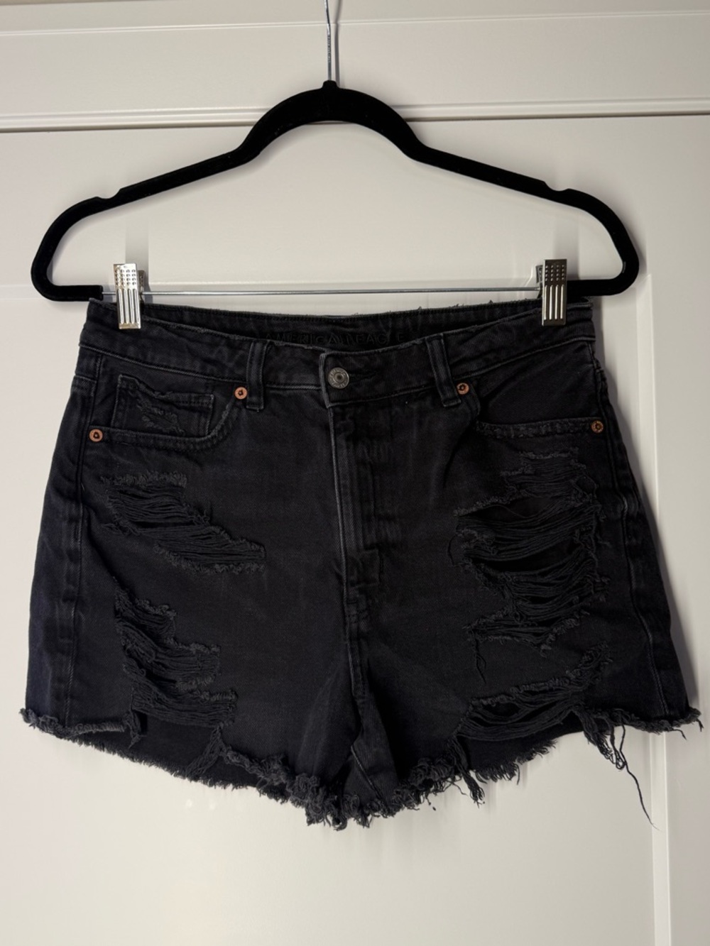 American Eagle Outfitters Black Distressed High-Rise Jean Shorts